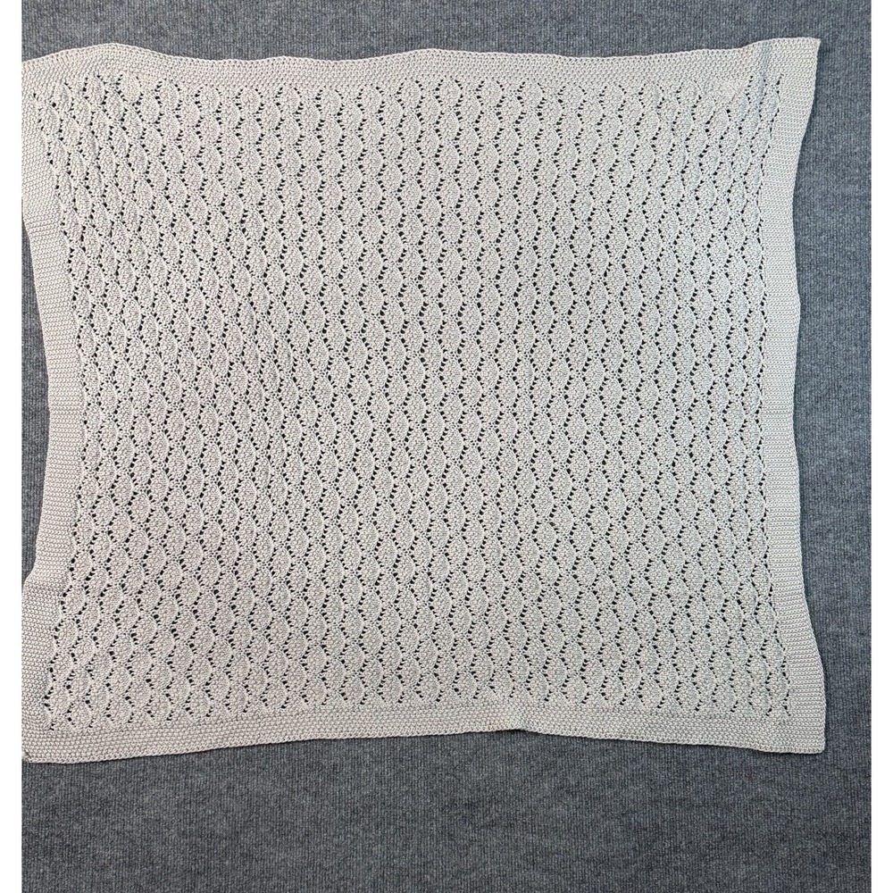 Alimore 100%‎ Cotton Knitted Baby Blanket Taupe Lace Knit 32x36 Soft Throw